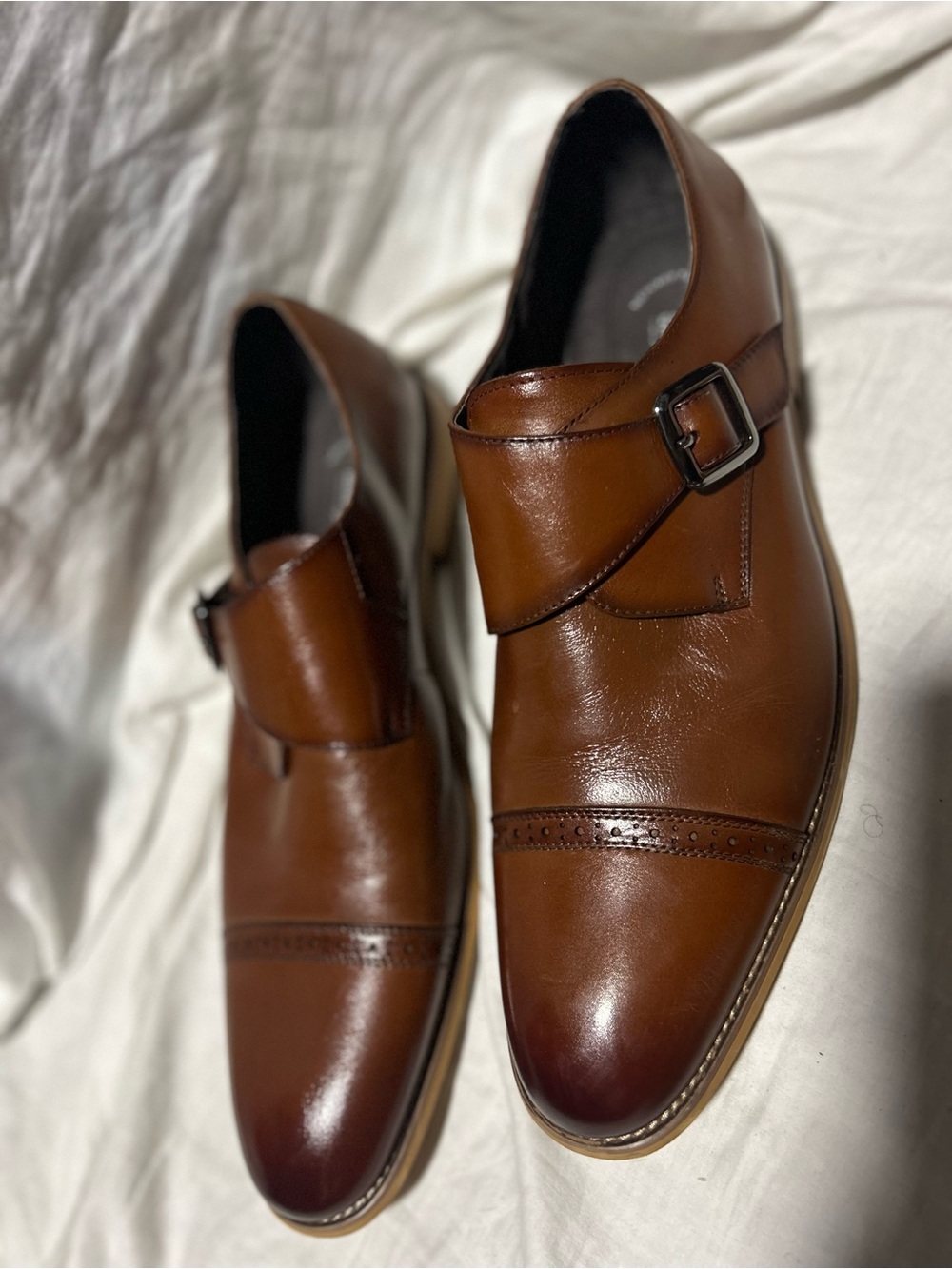 Stacey Adams Men's Cognac Leather Single Monk Strap Dress Shoes